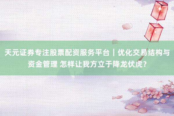 天元证券专注股票配资服务平台｜优化交易结构与资金管理 怎样让我方立于降龙伏虎？