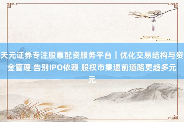 天元证券专注股票配资服务平台｜优化交易结构与资金管理 告别IPO依赖 股权市集退前道路更趋多元