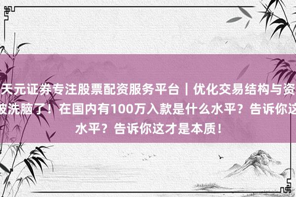 天元证券专注股票配资服务平台｜优化交易结构与资金管理 别被洗脑了！在国内有100万入款是什么水平？告诉你这才是本质！
