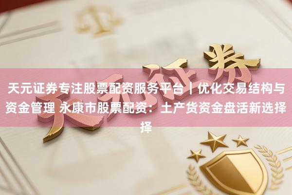 天元证券专注股票配资服务平台｜优化交易结构与资金管理 永康市股票配资：土产货资金盘活新选择