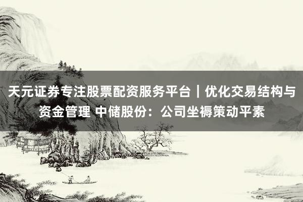 天元证券专注股票配资服务平台｜优化交易结构与资金管理 中储股份：公司坐褥策动平素