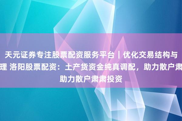 天元证券专注股票配资服务平台｜优化交易结构与资金管理 洛阳股票配资：土产货资金纯真调配，助力散户肃肃投资